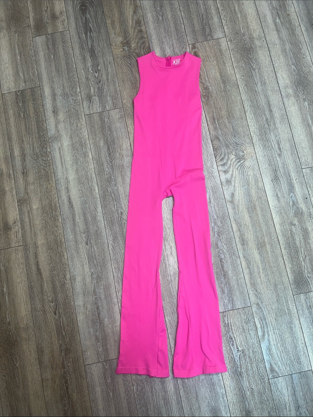 Sleeveless Hot Pink Jumpsuit - Women's Stretch Flare